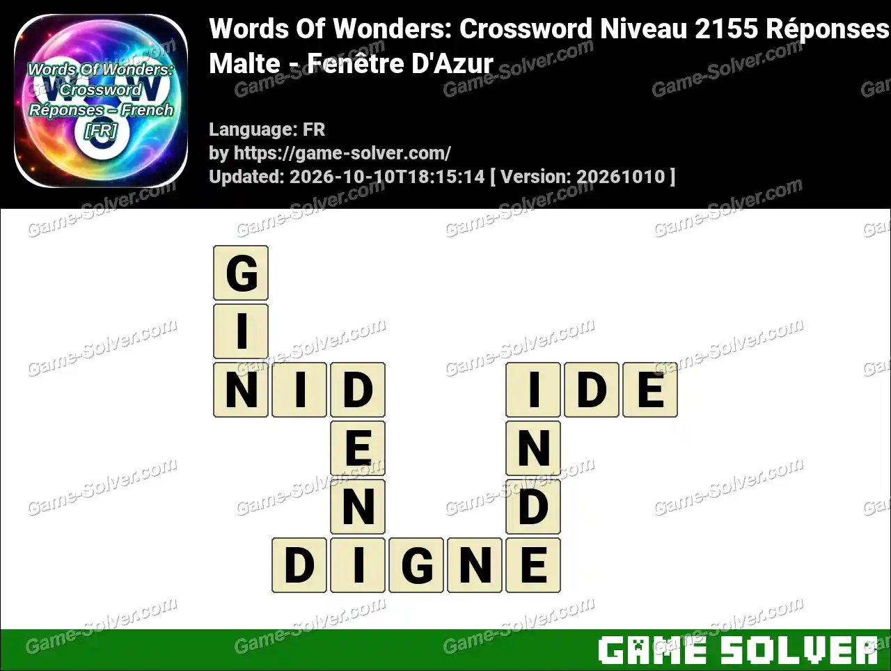 Words Of Wonders: Crossword Niveau 2155 Réponses – Malte – Fenêtre D’Azur